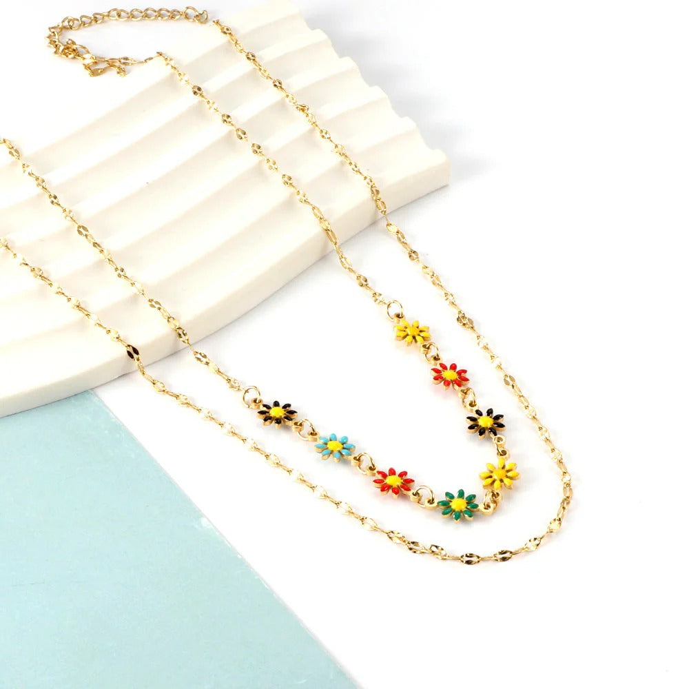 Eloise Layered Daisies Necklace | Waterproof 18k Gold & Silver