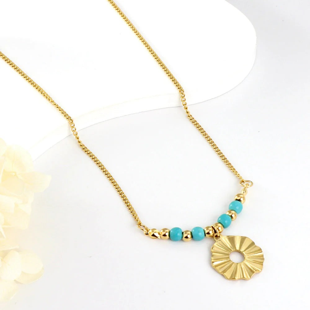 Dolly Turquoise Beaded Sun Necklace | Waterproof 18k Gold