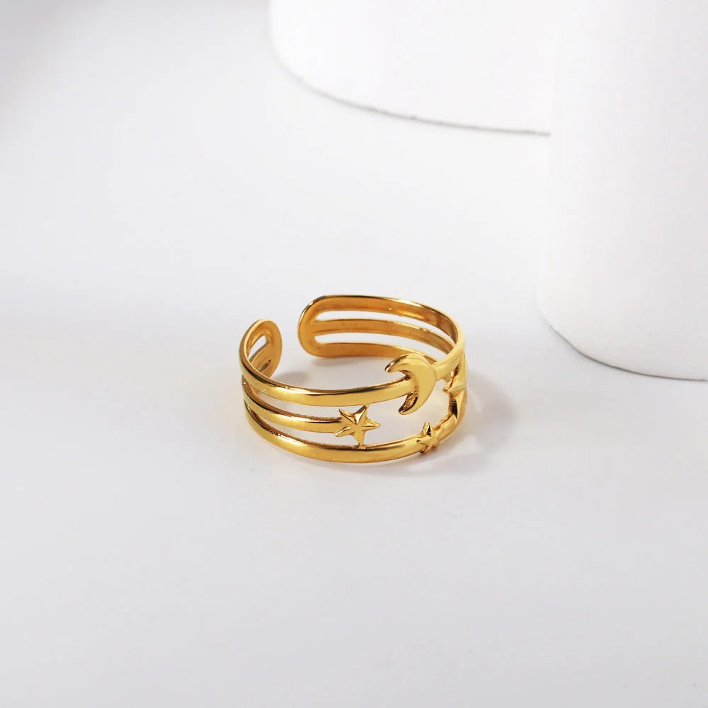 Isla Moon Star Cuff Ring | Waterproof 18K Gold