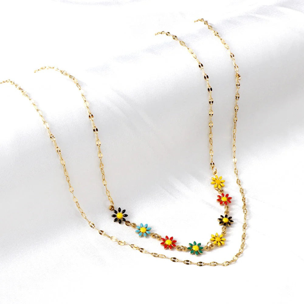 Eloise Layered Daisies Necklace | Waterproof 18k Gold & Silver