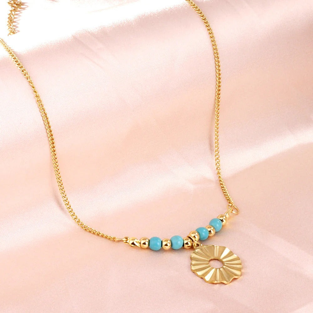 Dolly Turquoise Beaded Sun Necklace | Waterproof 18k Gold