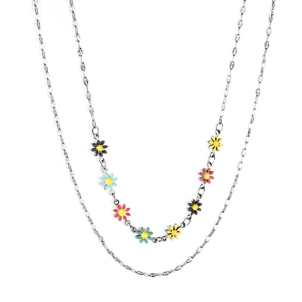 Eloise Layered Daisies Necklace | Waterproof 18k Gold & Silver