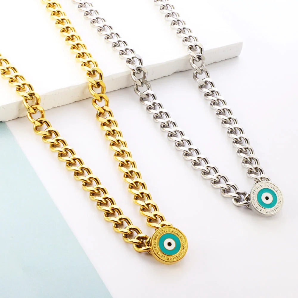 Emily Bold Blue Evil Eye Necklace | Waterproof 18k Gold & Silver