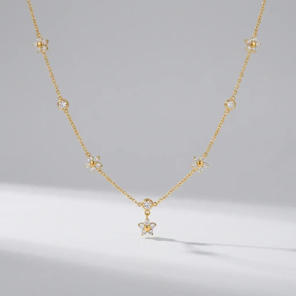 Evora Clover Charm Station Necklace | Waterproof 18k Gold