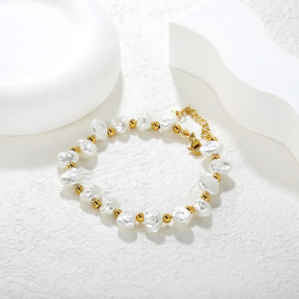 India White Baroque pearls Bracelet | Waterproof 18K Gold