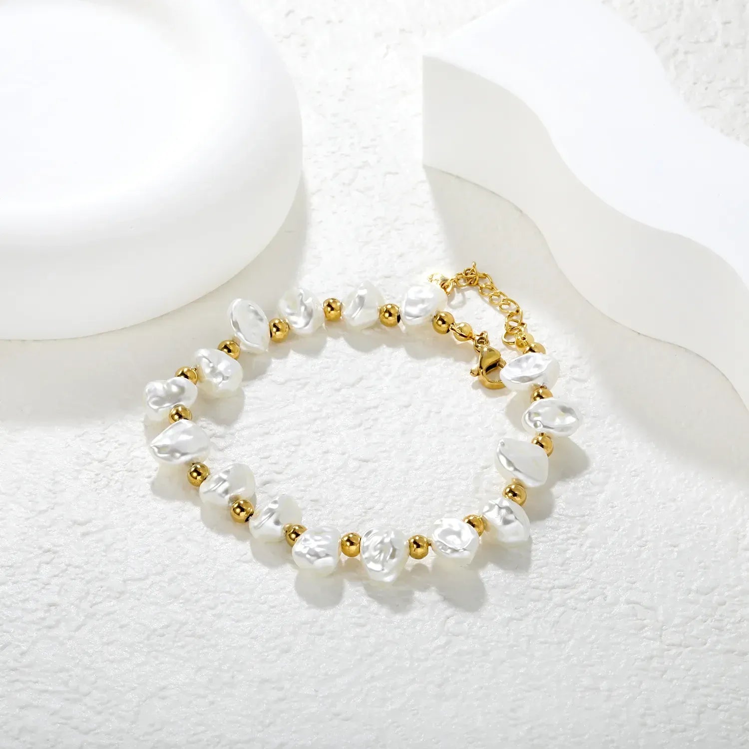 India White Baroque pearls Bracelet | Waterproof 18K Gold