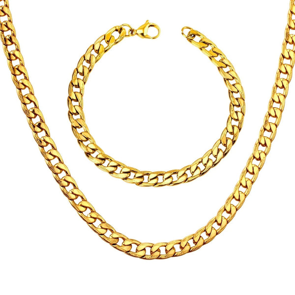 Alexios Cuban Necklace 50cm & Bracelet 22cm Gold Set-Buy Set or Individually
