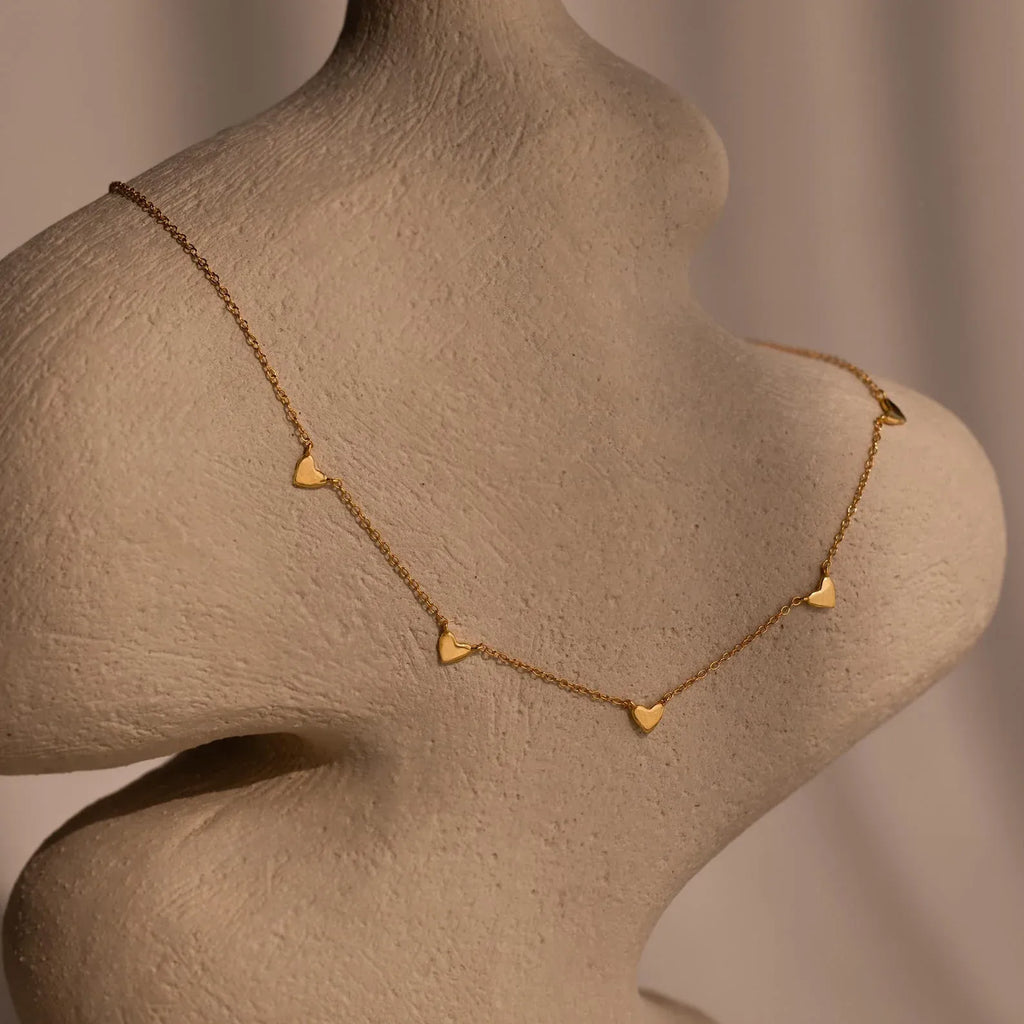 Elowen Heart Trio Necklace | Waterproof 18k Gold