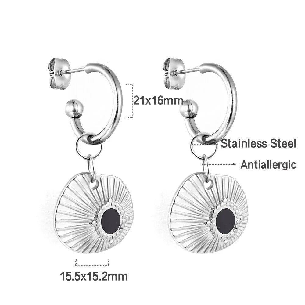 Nina Black Evil Eye Hoops -Silver