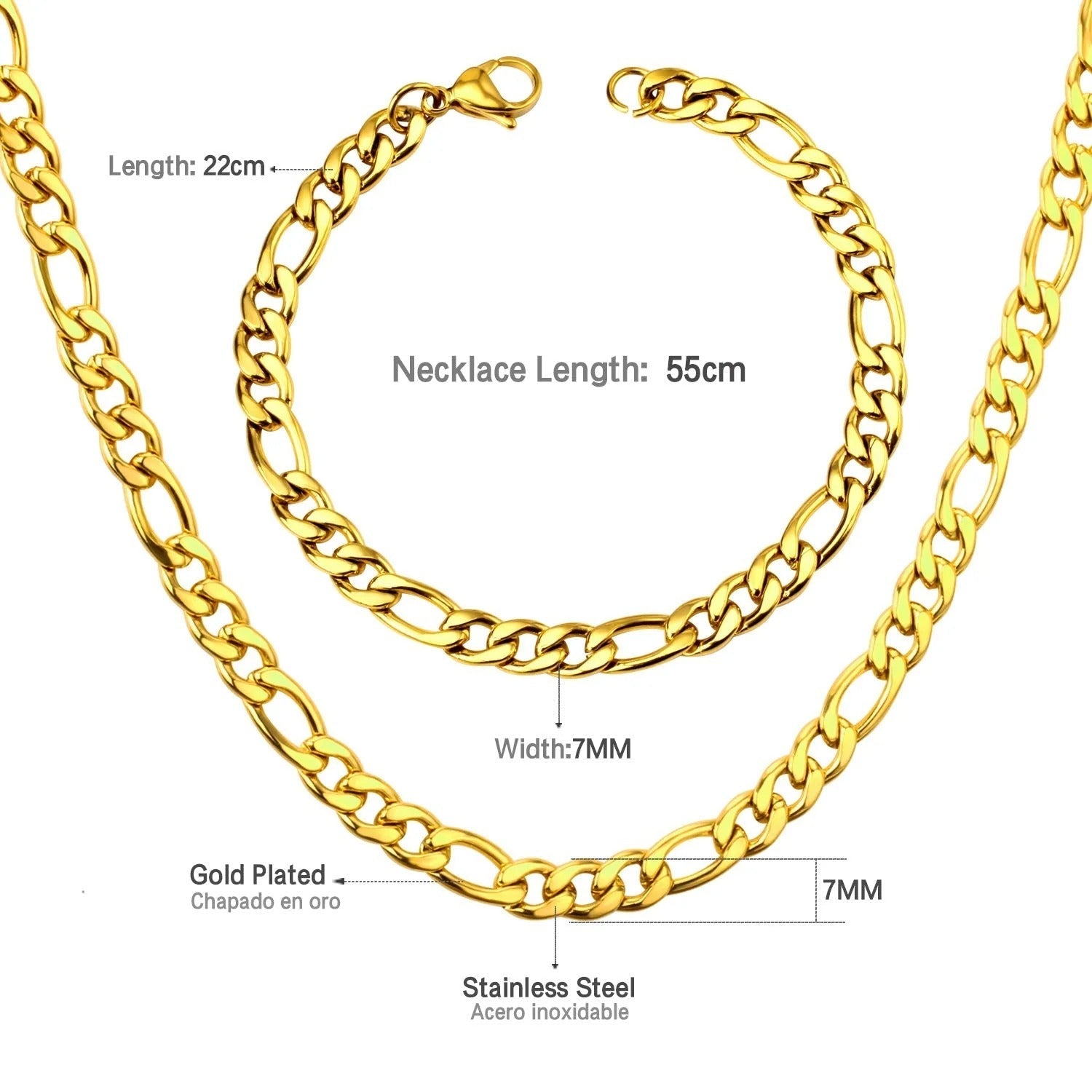 Nikolas Figaro Necklace 50cm & Bracelet 22cm Gold Set-Buy Set or Individually