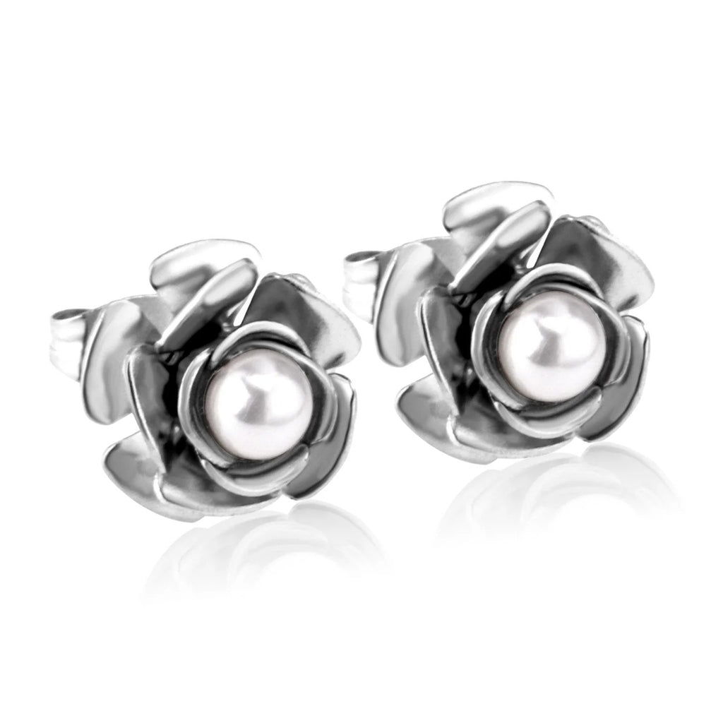 Adelade Romantic Rose Studs | Waterproof Steel Silver