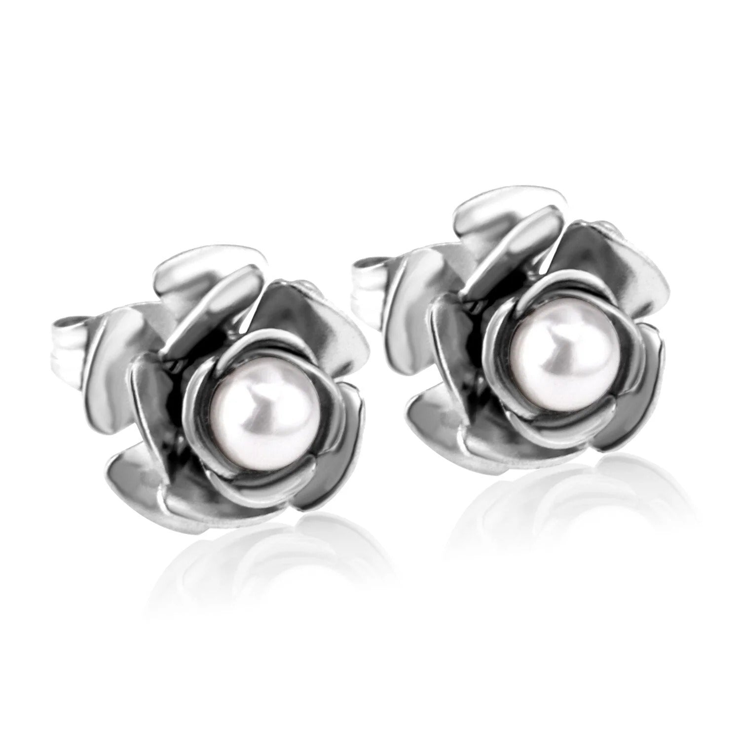 Adelade Romantic Rose Studs | Waterproof Steel Silver