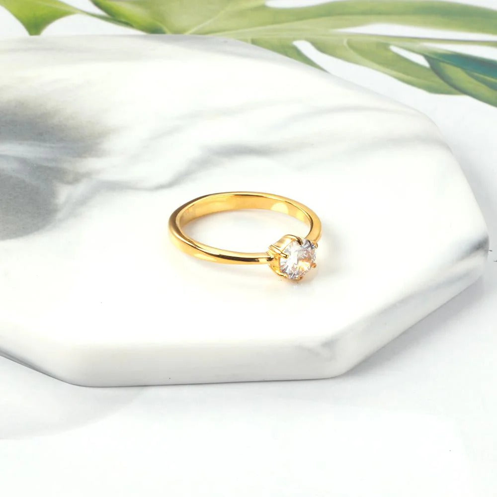 Leela CZ Solitaire Ring | Waterproof 18K Gold