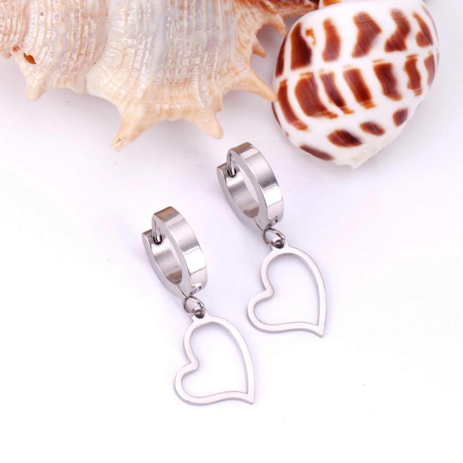 Charlotte Heart Drop Hoops | Waterproof Silver
