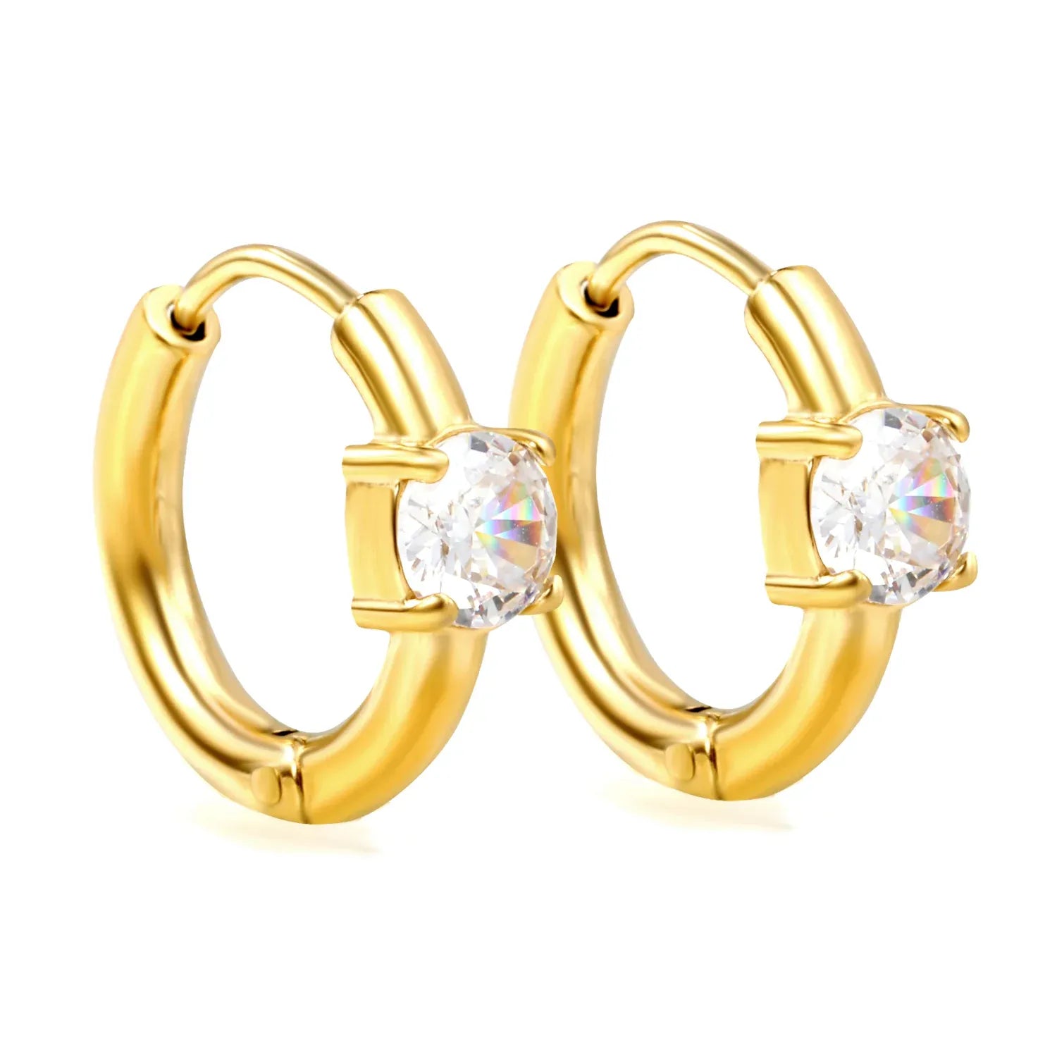 Anaya CZ Solitaire Huggie Earrings | Waterproof 18k Gold