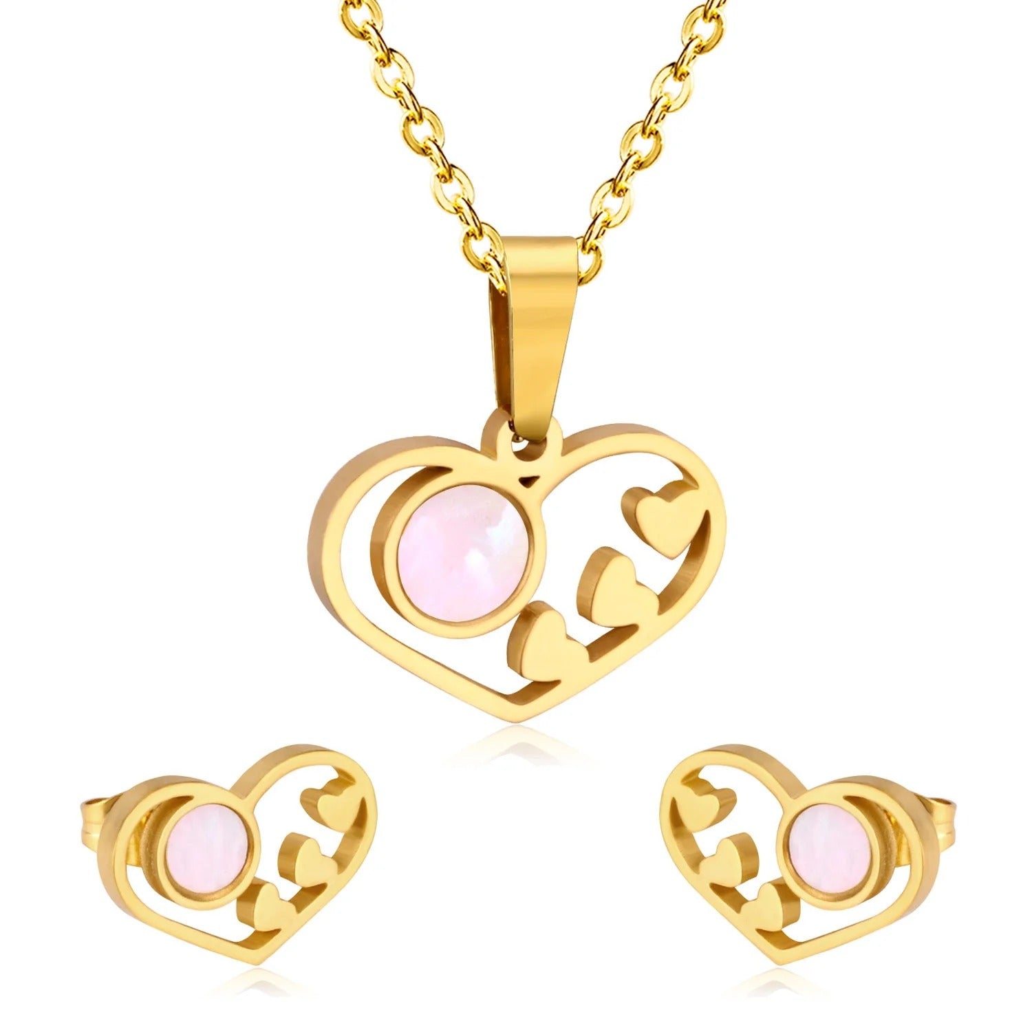 Naome Luminous Pearl Inset Heart Set | Buy Set or Individual