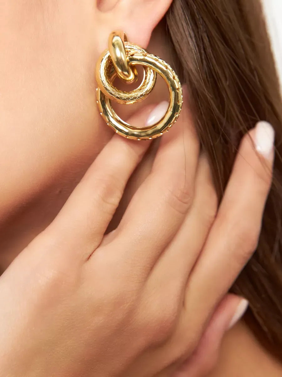Bethany Double Loop Stud Earrings | Waterproof 18k Gold