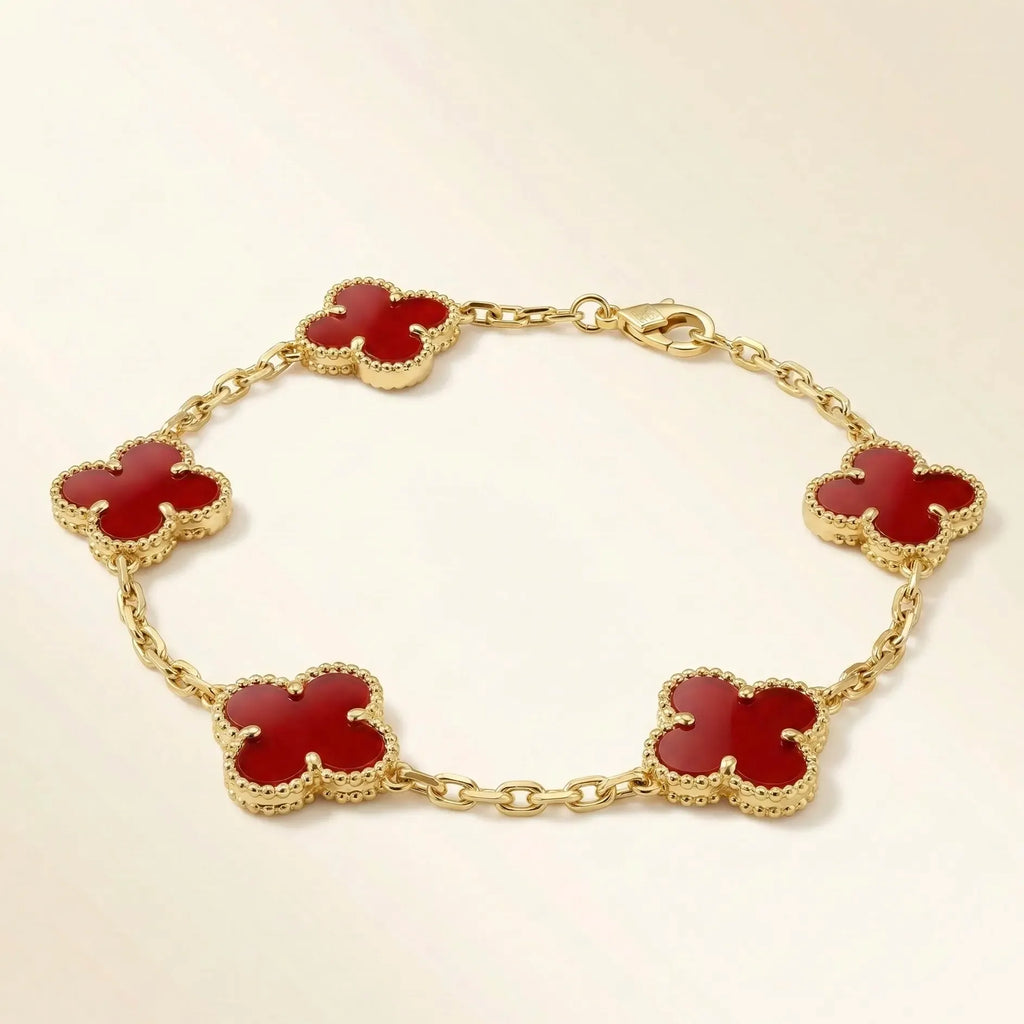 Alora Four-Leaf Red Clover Bracelet | Waterproof 18k Gold
