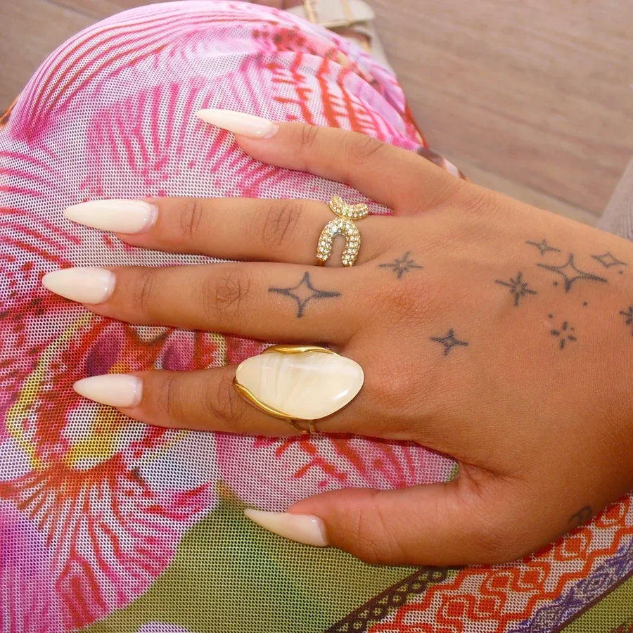 Dual-loop Pavé Crystal Adjustable Ring | Waterproof 18k Gold