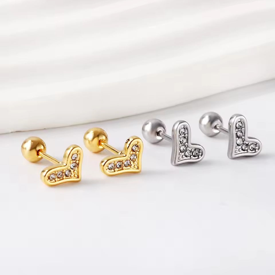 Eclipse CZ Heart Flat Back Studs - Gold & Silver