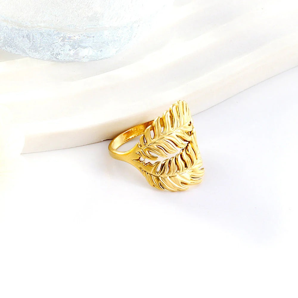 Lena Double Leaf Ring | Waterproof 18K Gold