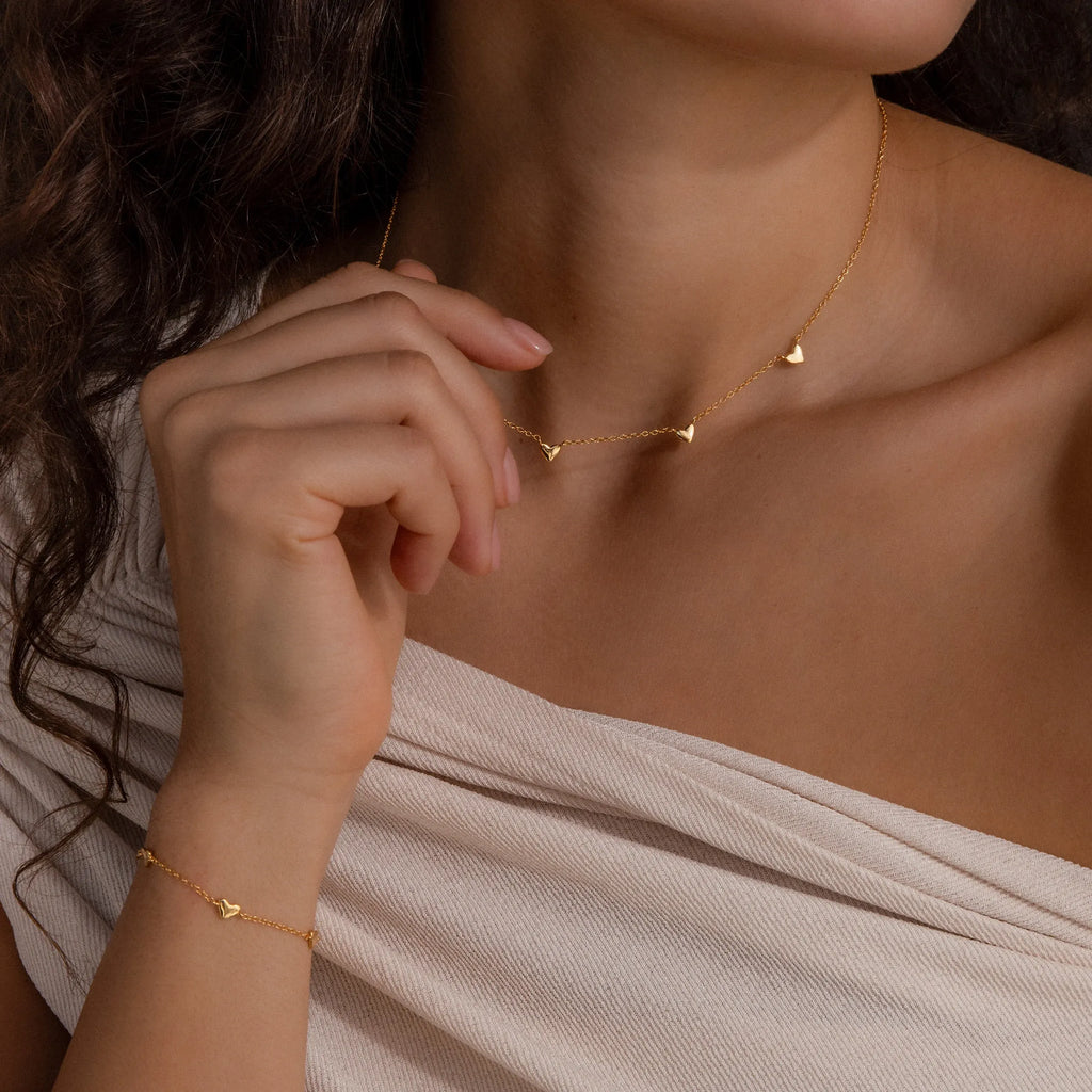Elowen Heart Trio Necklace | Waterproof 18k Gold