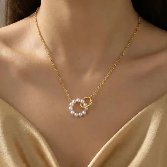 Barth Twin Ring Pearl Necklace | Waterproof 18k Gold