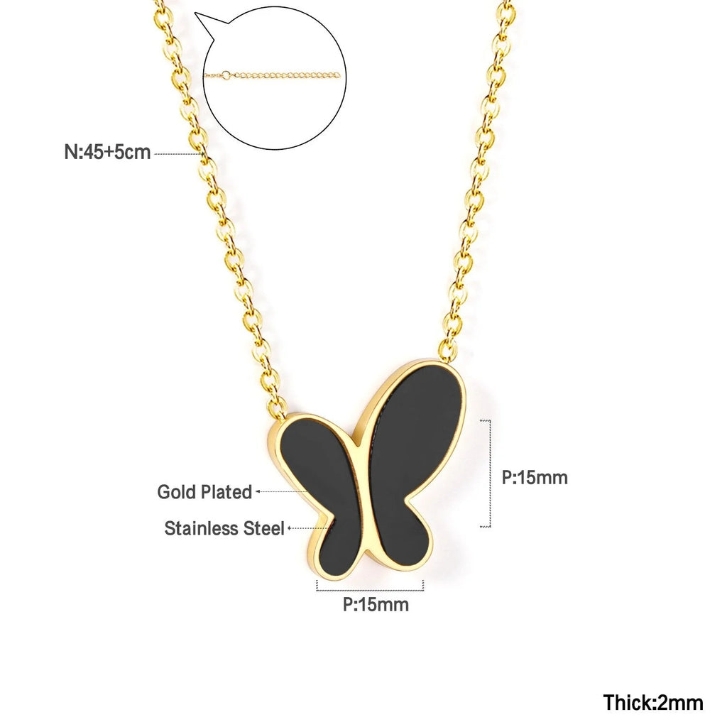 Evie Black Butterfly Necklace | Waterproof 18k Gold & Silver