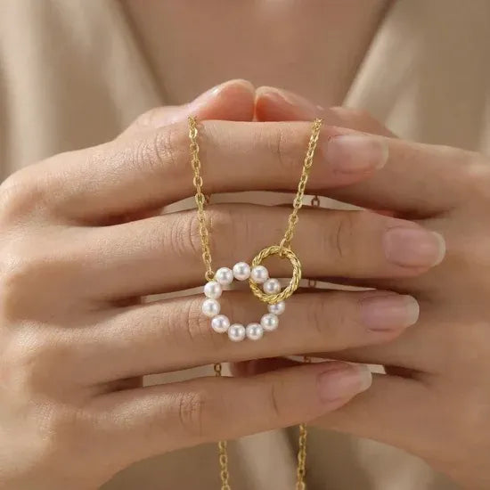 Barth Twin Ring Pearl Necklace | Waterproof 18k Gold