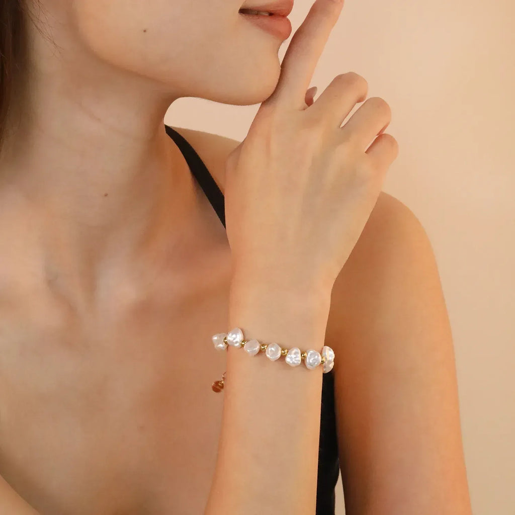 India White Baroque pearls Bracelet | Waterproof 18K Gold
