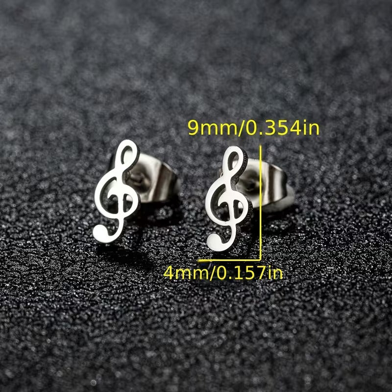 Essence Music Note Secure Screw-Back Studs suitable for lobe, helix & multiple ear piercings