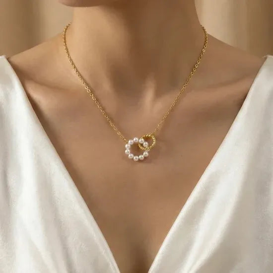 Barth Twin Ring Pearl Necklace | Waterproof 18k Gold