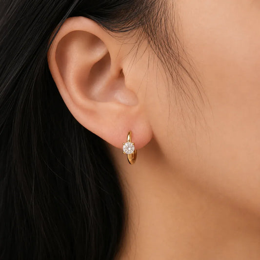 Anaya CZ Solitaire Huggie Earrings | Waterproof 18k Gold