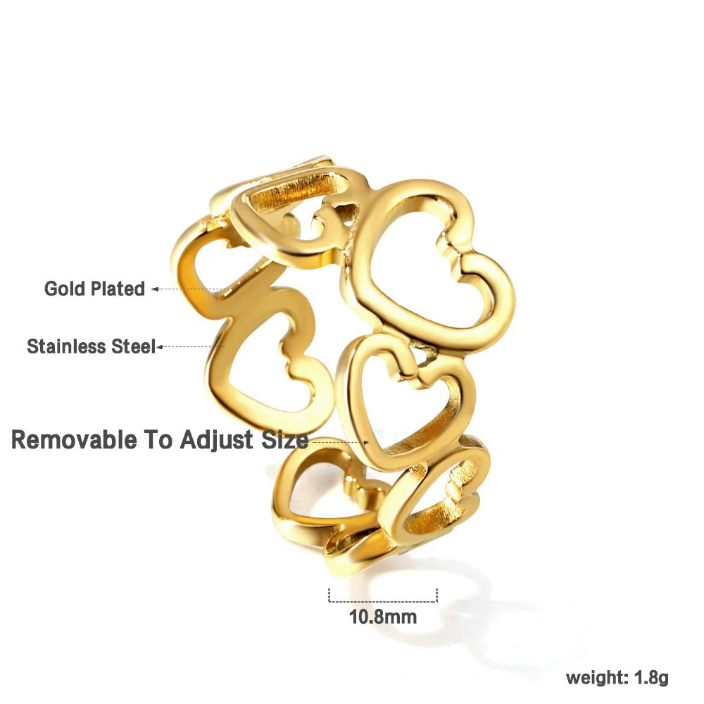 Ivey Love Hearts Adjustable Ring | Waterproof 18K Gold
