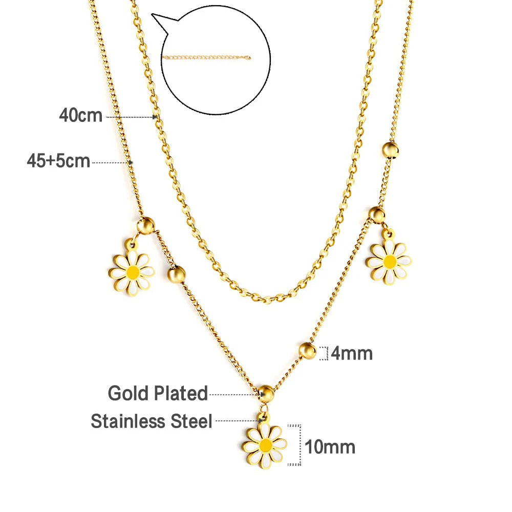 Emmeline White Daisies Layered Necklace | Waterproof 18k Gold