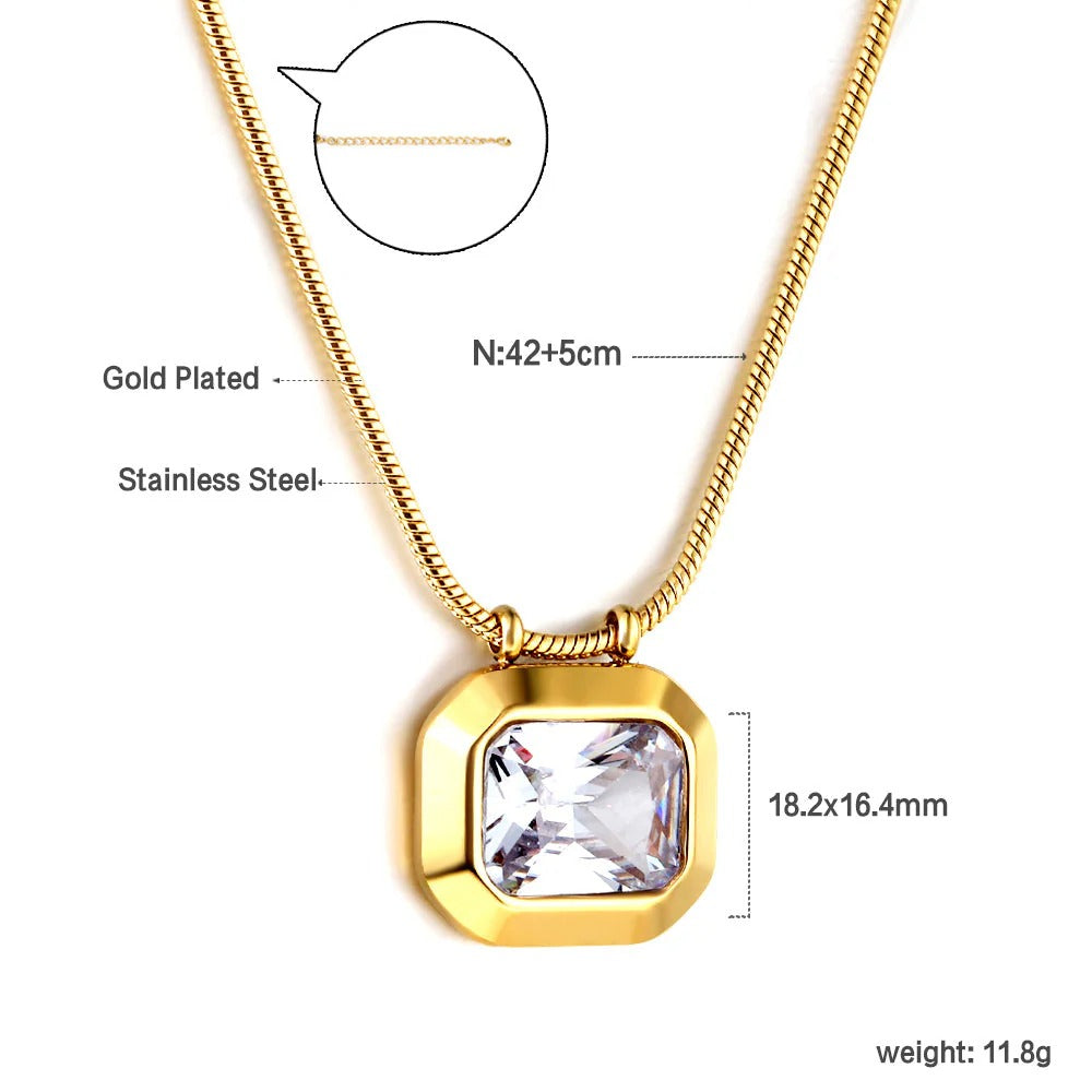 Diena Square bezel Necklace | Waterproof 18k Gold