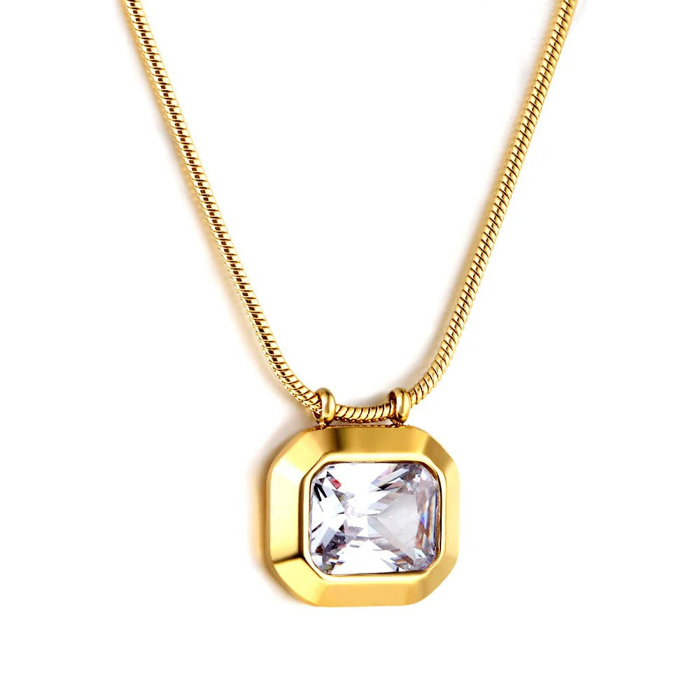 Diena Square bezel Necklace | Waterproof 18k Gold
