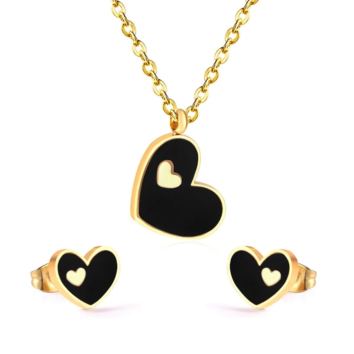 Juno Midnight Enamel Inset Heart Set| Buy Set or Individual