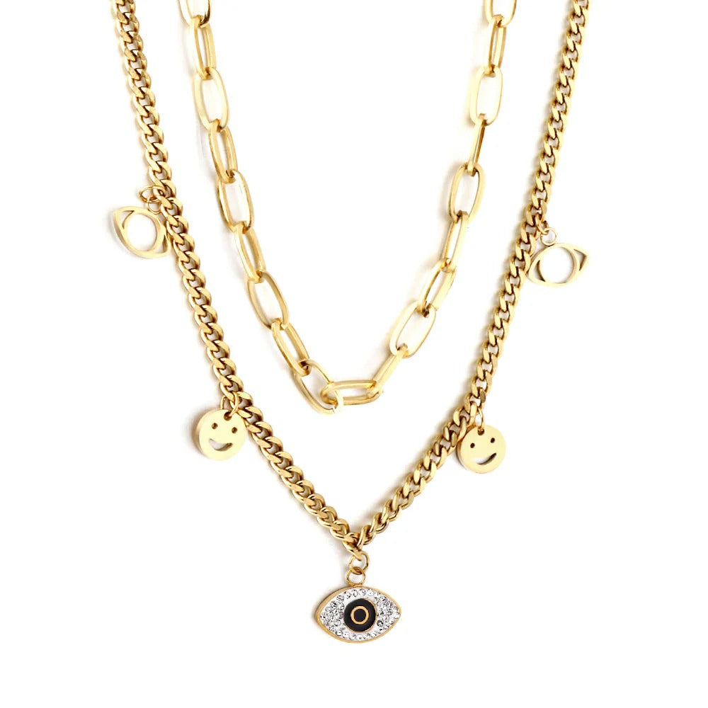 Adelle Evil Eye Layered Necklace | Waterproof 18k Gold