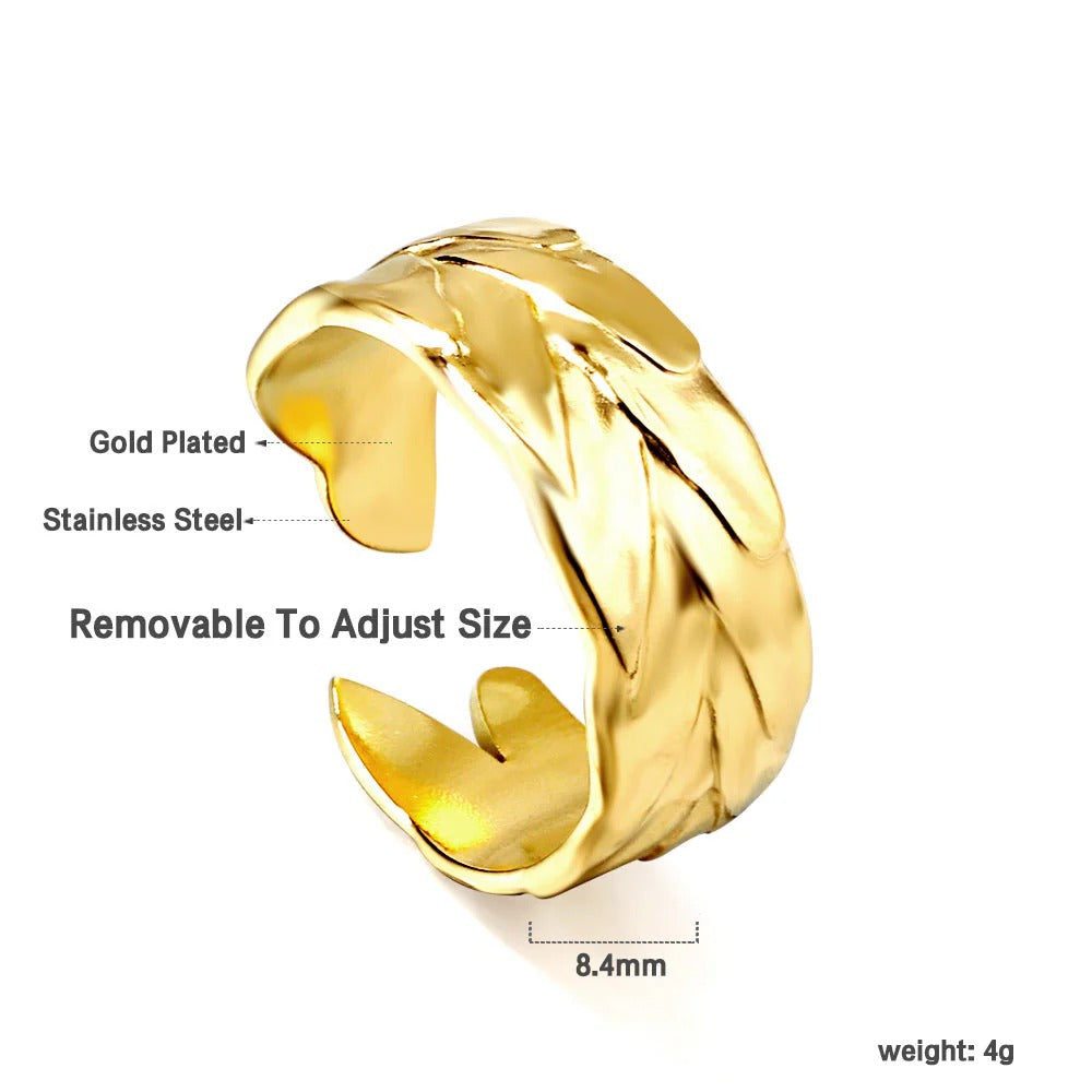 Gane Leaf Cuff Ring | Waterproof 18K Gold