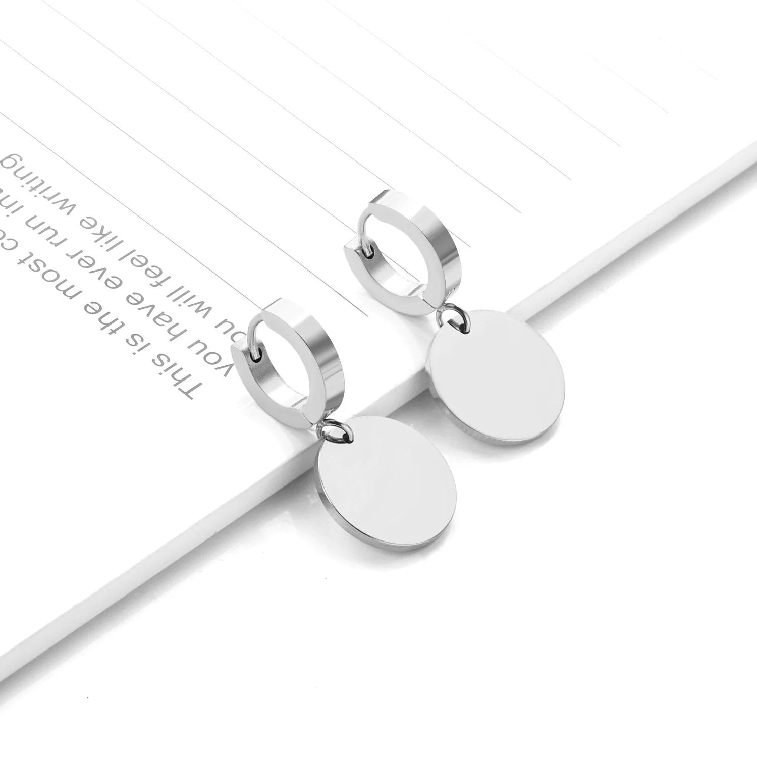 Clementine Disc Drop Hoops | Waterproof Steel Silver