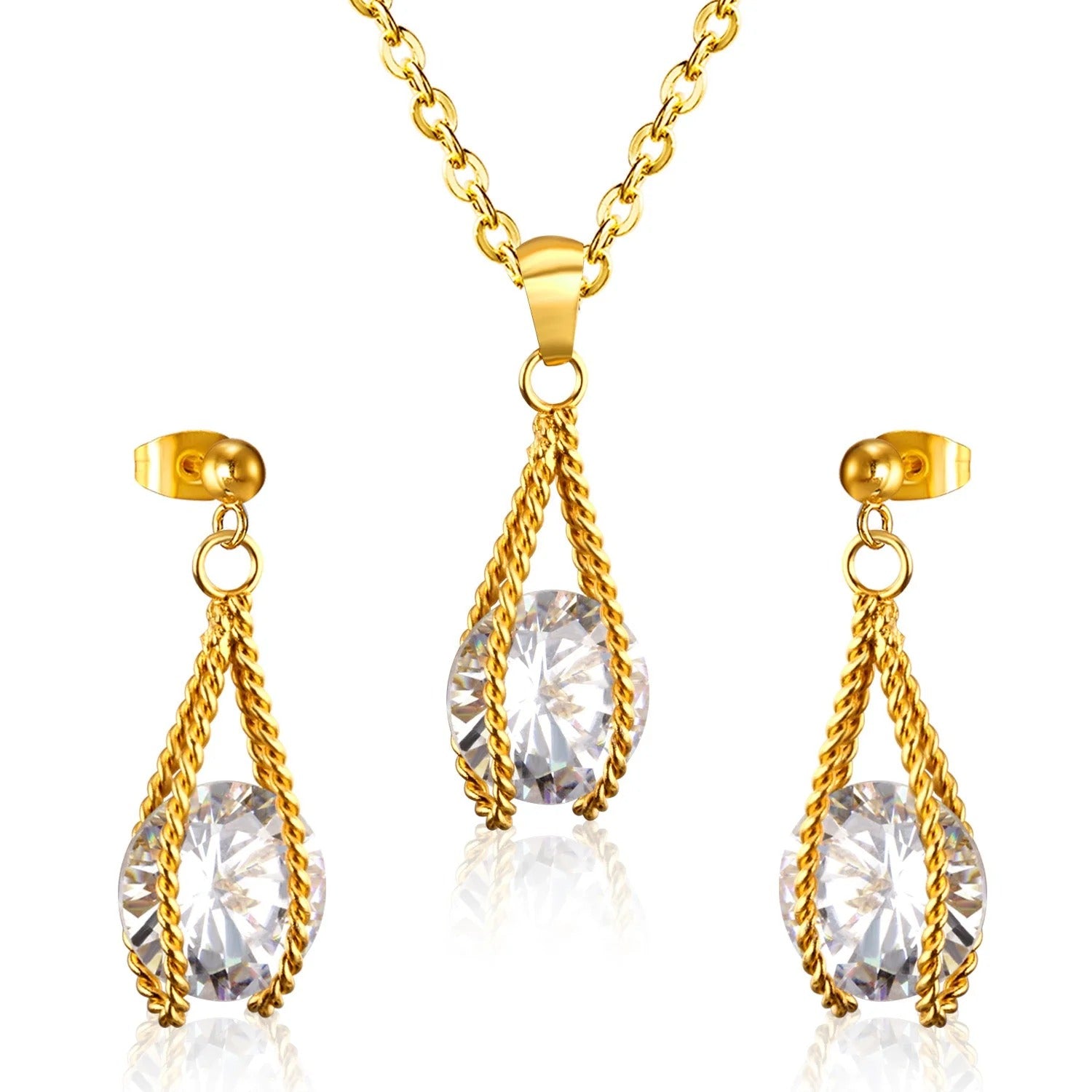 Layla Teardrop Caged Brilliant Crystal Set | Buy Set or Individual