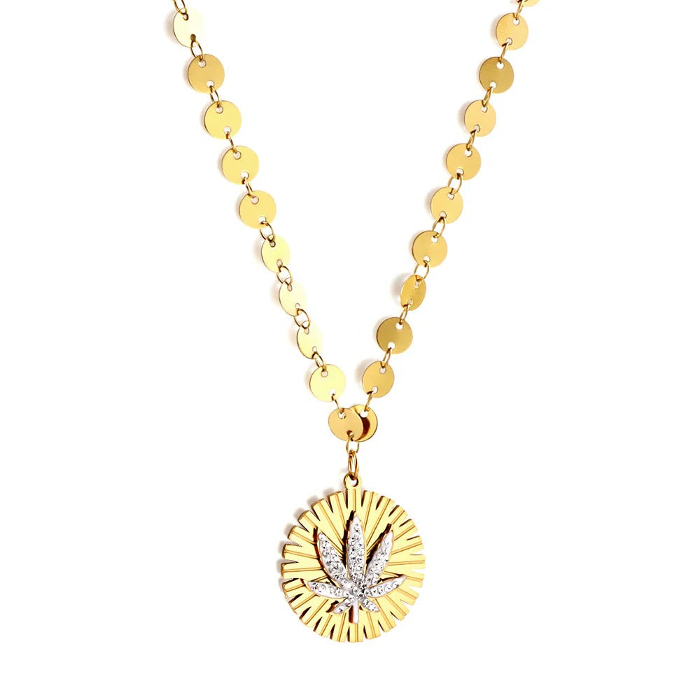 Emery Crystal Leaf Necklace | Waterproof 18k Gold & Silver
