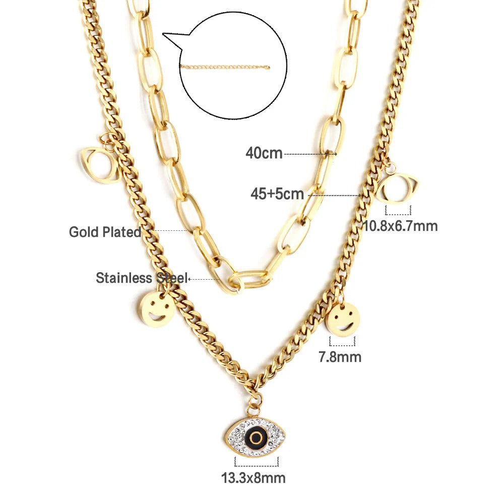 Adelle Evil Eye Layered Necklace | Waterproof 18k Gold
