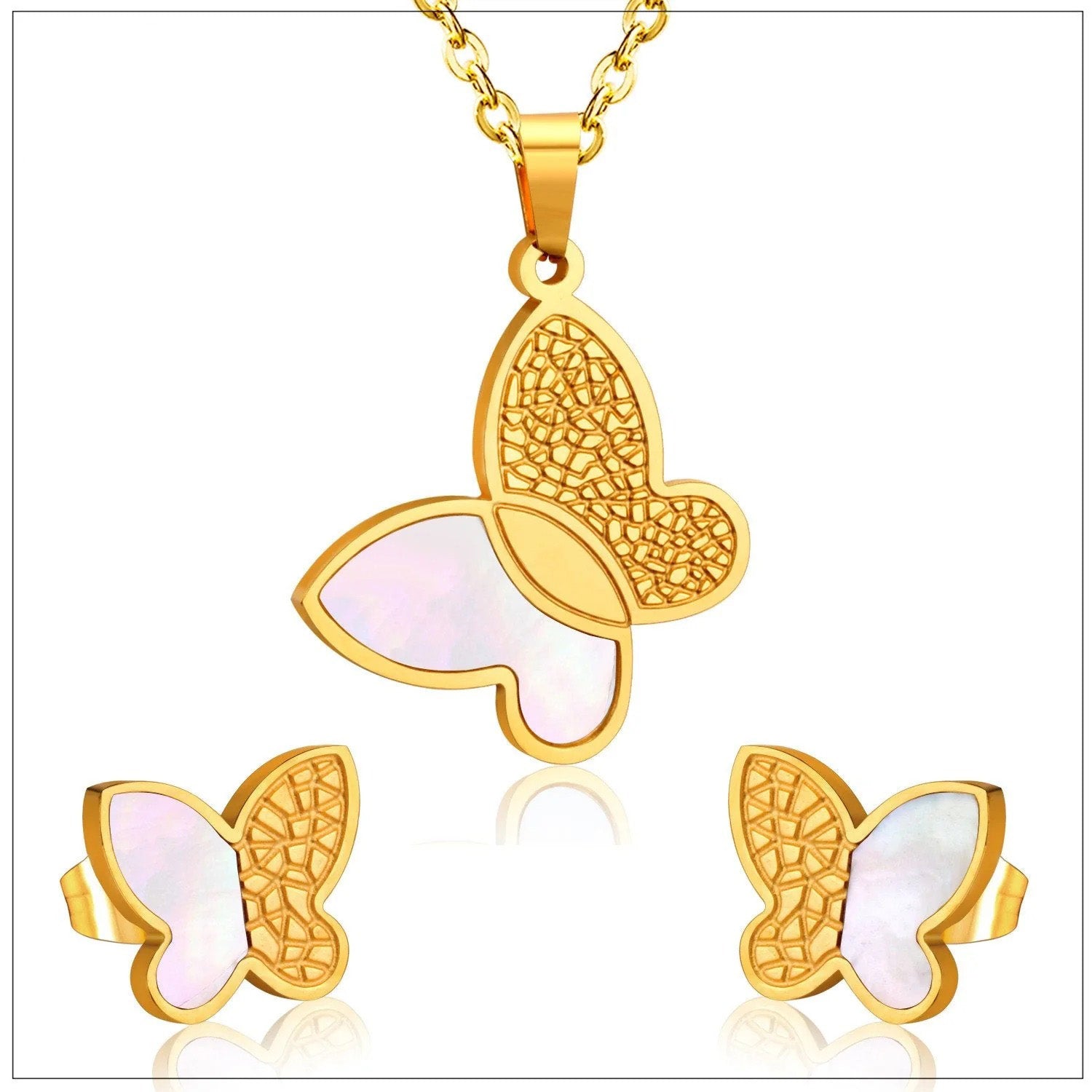 Minnie Lustrous Pearl Inlay Butterfly Set | Buy Set or Individual