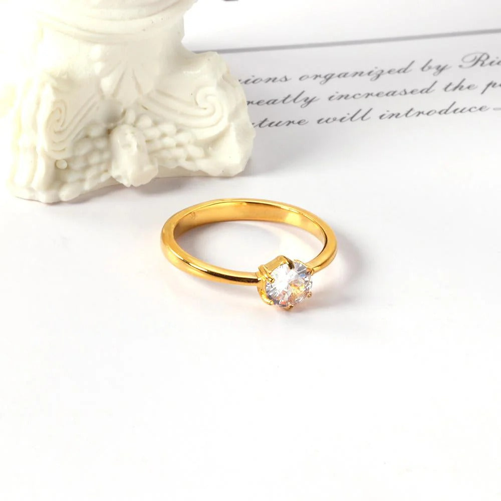 Leela CZ Solitaire Ring | Waterproof 18K Gold