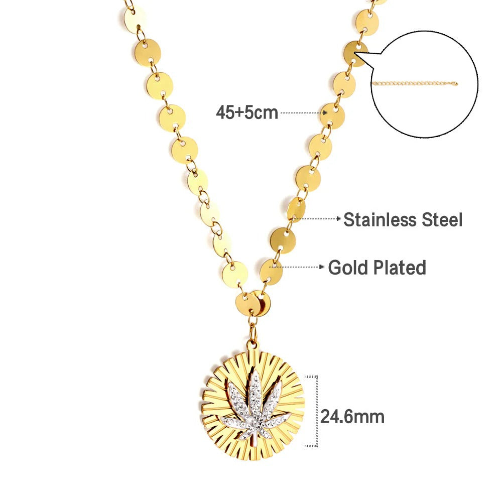 Emery Crystal Leaf Necklace | Waterproof 18k Gold & Silver