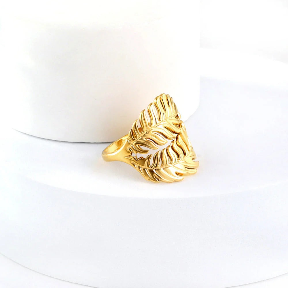 Lena Double Leaf Ring | Waterproof 18K Gold