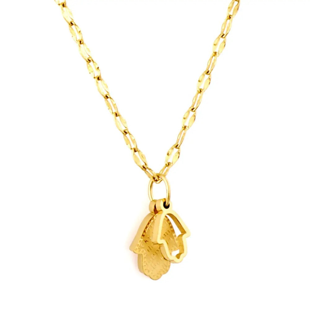 Estelle Double Hamsa Necklace | Waterproof 18k Gold