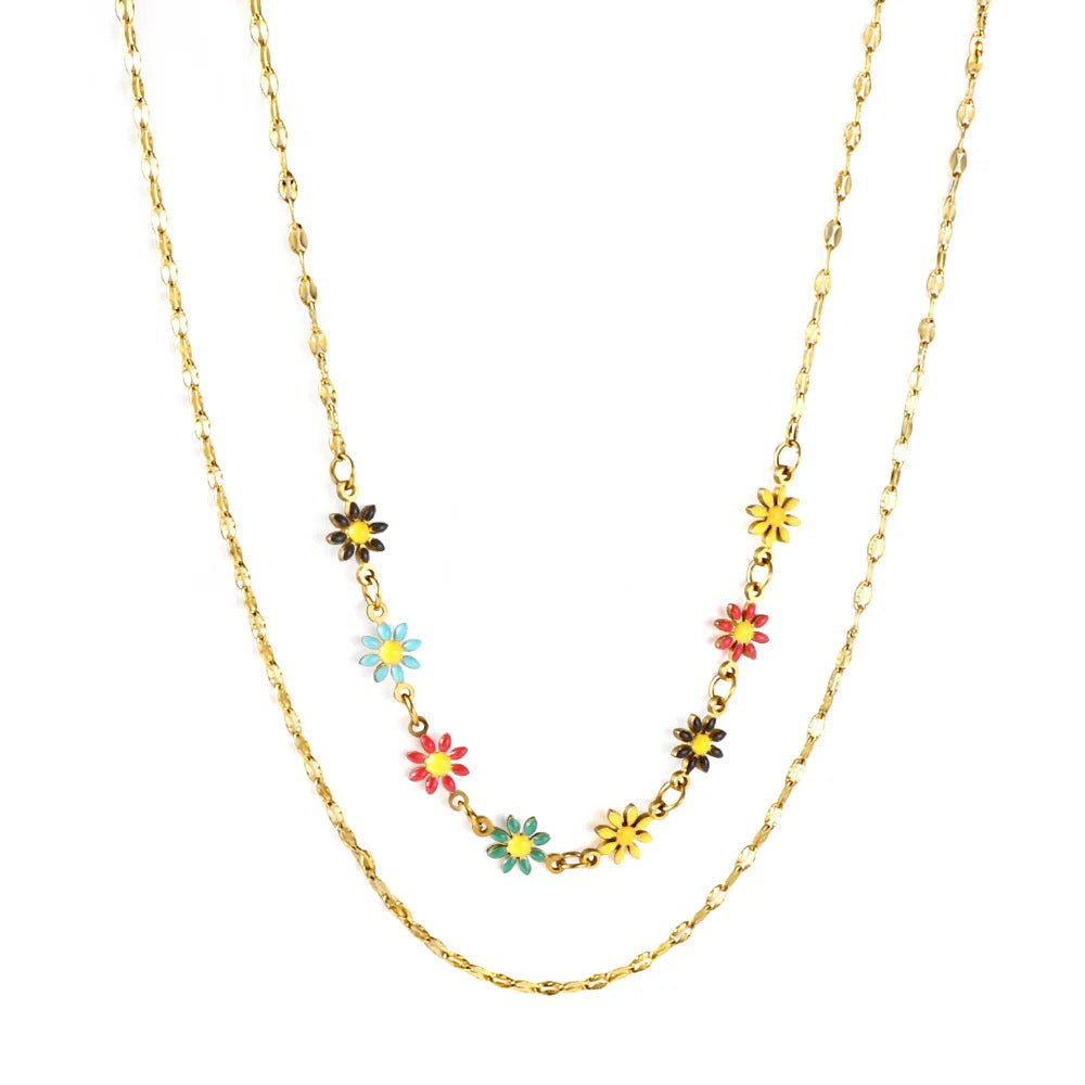 Eloise Layered Daisies Necklace | Waterproof 18k Gold & Silver